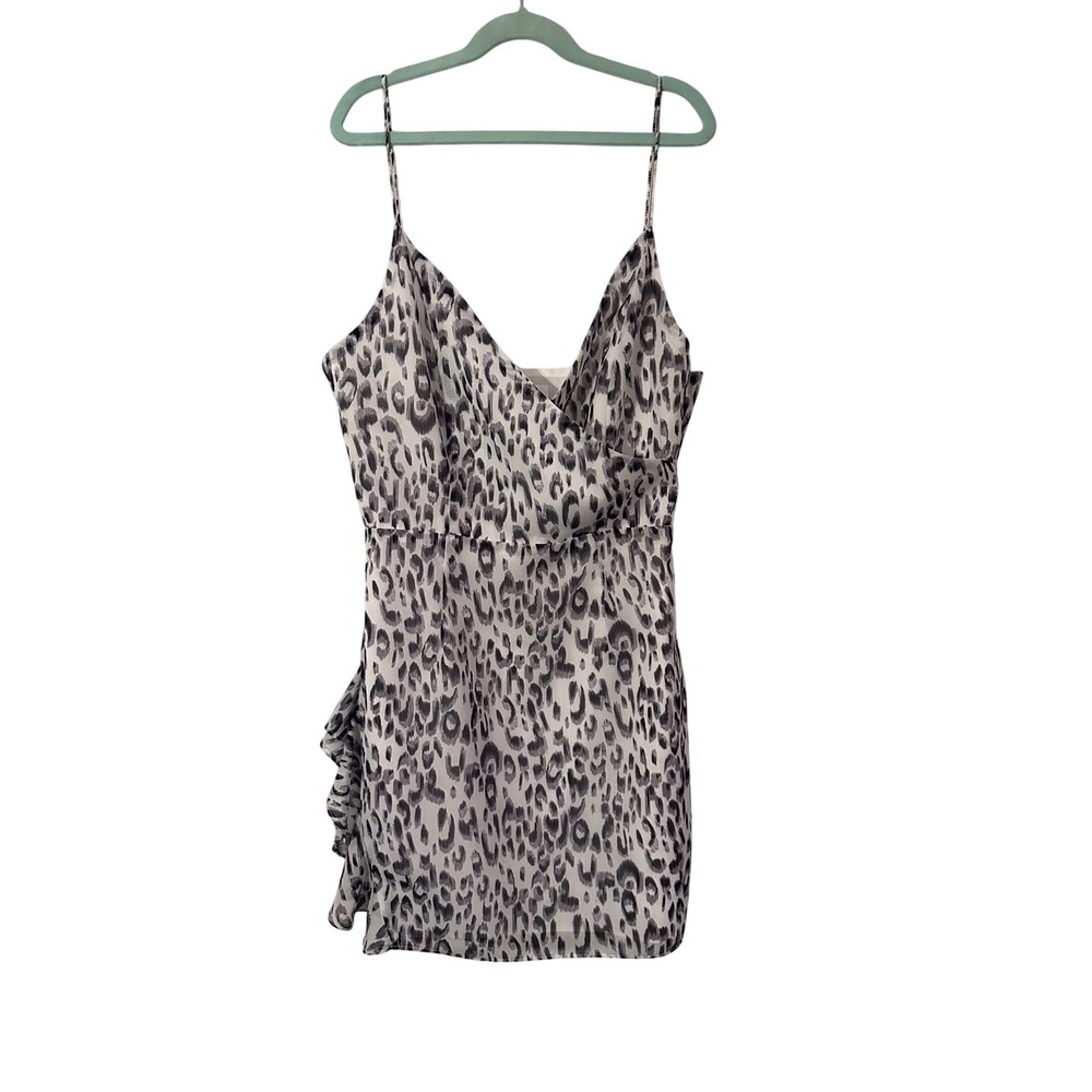 Superdown Kina Leopard Print Mini Dress Ruffle V Neck Spaghetti Strap Size S